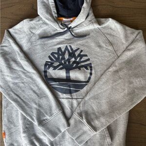 Timberland Men's Gray Hoodie with Navy Logo